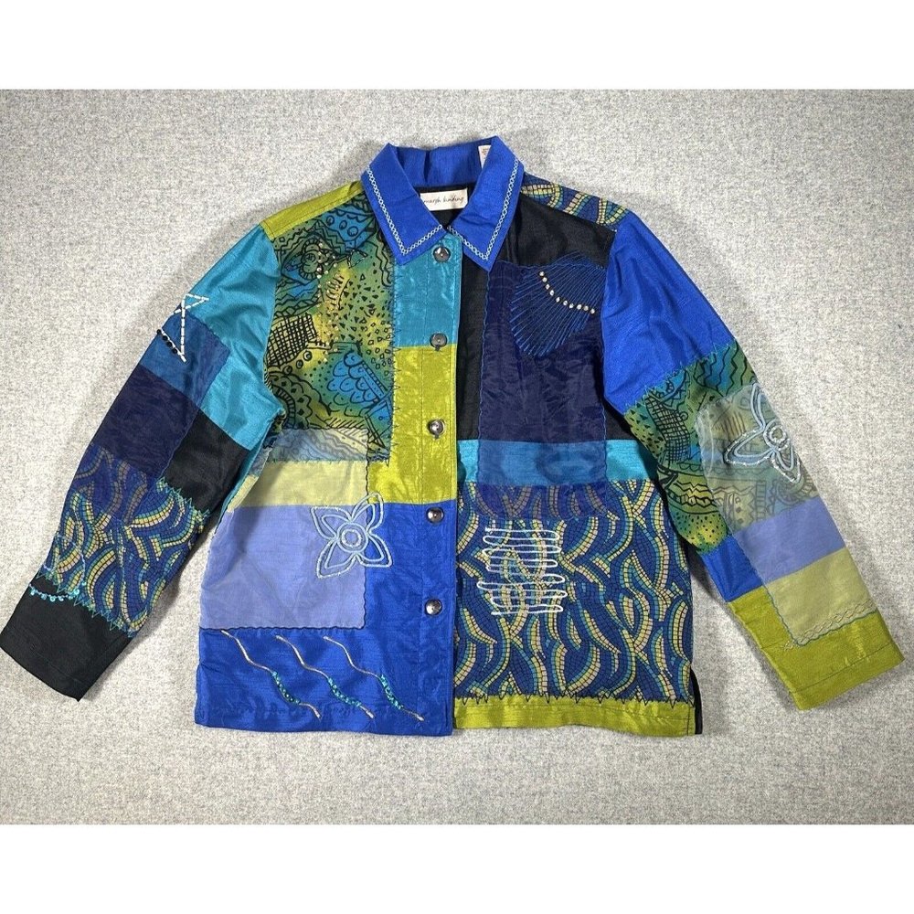 Marsh Landing Jacket Womens Medium Floral Embroidered Applique Patch Button up
